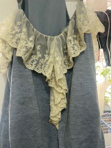 Blue Top with Lace Detail
