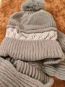 Gray Knit Hat and Scarf Set