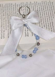 Pale Blue Beaded Keychain with Bow