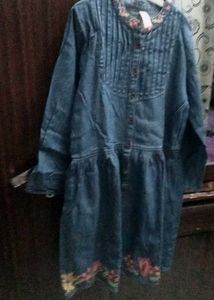 Denim Dress with Floral Details