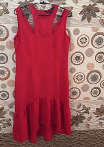 Red Ruffle Hem Dress