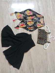 Girls Black Floral Shrug Outfit