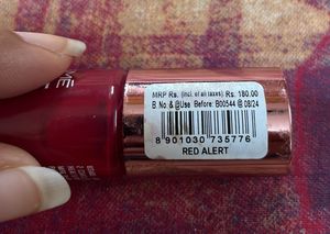 Combo Offer - Lakme 9 To 5 Nail Paint In The Shade Red Alert With 2 Sugar Cosmetics Mini Lipstick ( Shade Hot Apricot And Rust Lust)