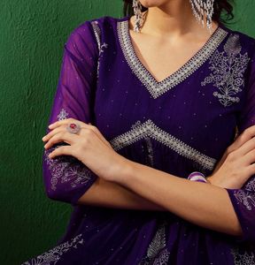 Sangaria-Violet V Neck Kurta Set💜