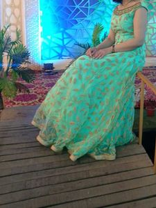 Mint Green & Gold Embellished Evening Gown