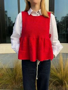 Red Knit Peplum Vest