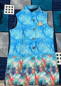 Stylish Blue Printed Nehru Jacket