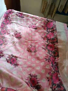 Beautiful Roses Printed Pink Banarasi Saree🌹💕