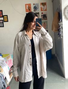 Oversized Beige Button-Down