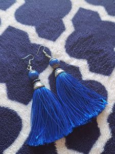 Blue Tassel Drop Earrings