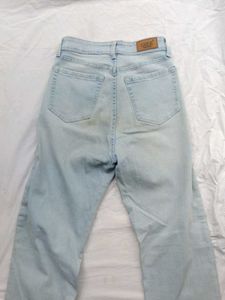 washed blue straight fit jeans
