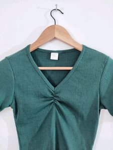 SSS Green Plain Casual Crop Top (Women)