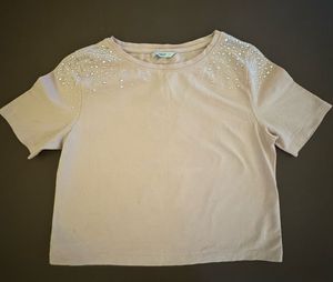 Beige Embellished Tee