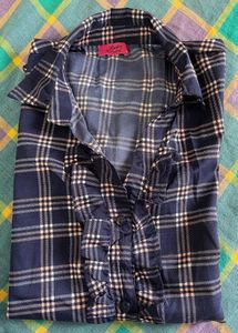 Frill Design Blue Shirt Style Upper