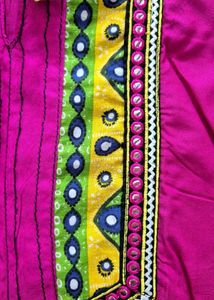 Pink Kurti with Mirror Work