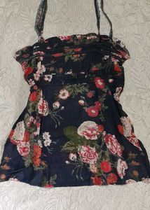 Spaghetti Strap Navy Blue Floral