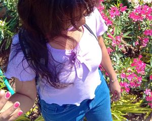 lavender cute top with a bow