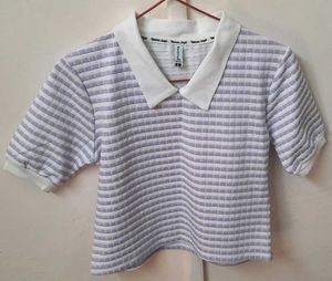 Korean Style Lavender Purple Polo Crop Top