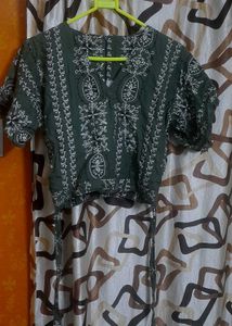 Olive Green Embroidered Co-ord Set
