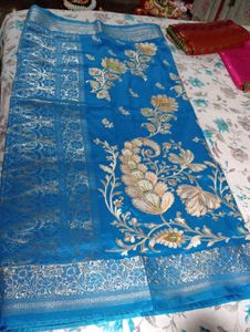 Elegant Blue Floral Saree