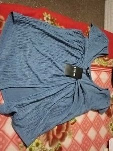 Blue Shein Top with Tie Detail