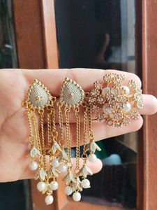 Combo Of Dangling Pearl Earrings &amp; Ring