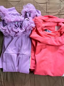 Pack Of Two Pink &amp; White Striped Dress+Violet Gown
