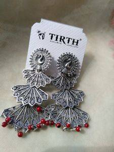 OXIDISED PEACOCK LAYERED EARRINGS