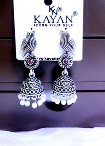 Silver Bird Jhumka Earrings
