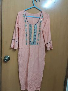 Peach Embroidered Kurti Dress