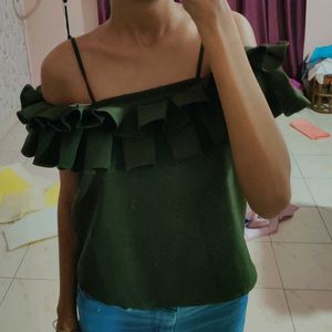 Olive Ruffle Top
