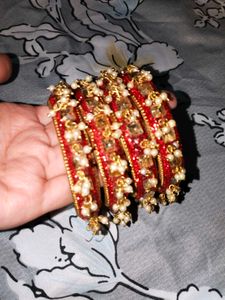 Red Bangles With White Pearls