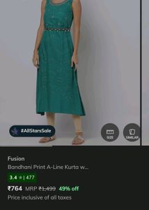 Fusion Bandhani Print A-Line Kurta w...