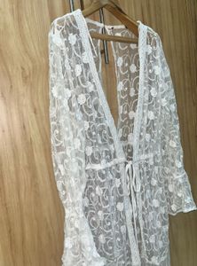 White Lace Kimono with Fringe