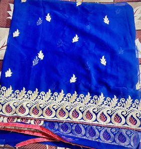 Elegant Blue Embroidered Saree