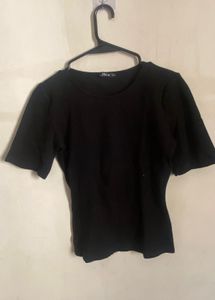 Shein Black Ribbed Tshirt