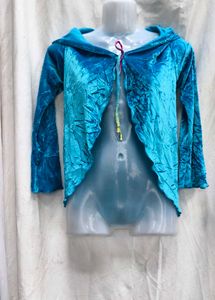323010. Teal Velvet Hooded Shrug
