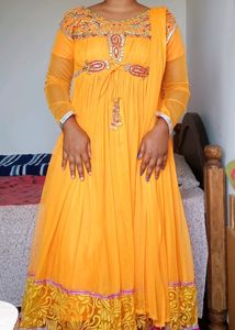 Orange Churidar With Stonework