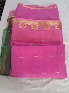 Chanderi Silk Pink Sari With Border Ful+fal