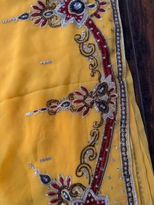 Mustard Yellow Saree With Embroidered Blouse