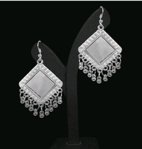 Trending  Square Glass Oxidized Alloy Silver Stud