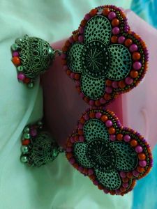 Boho Beaded Jhumka Earrings