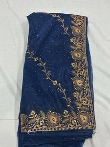 Elegant Blue Embroidered Saree