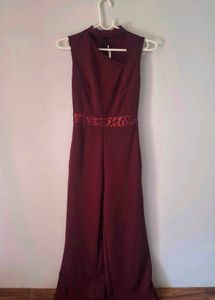Miss Chase Maroon Embellished Jumpsuit