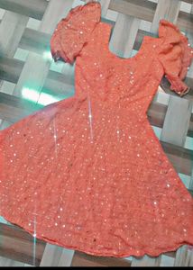 Coral Mirror Work Dress