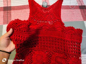 Red Crochet Midi Dress