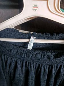 Black Smocked Off-Shoulder Top