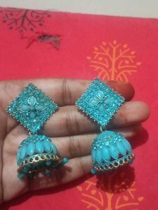 Teal Jhumka Earrings