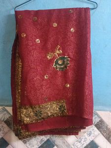 Red &amp; Gold Embellished Saree