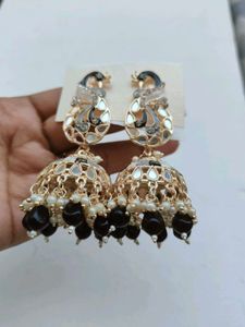 Peacock Meenakari Red/Black Jhumka Earrings